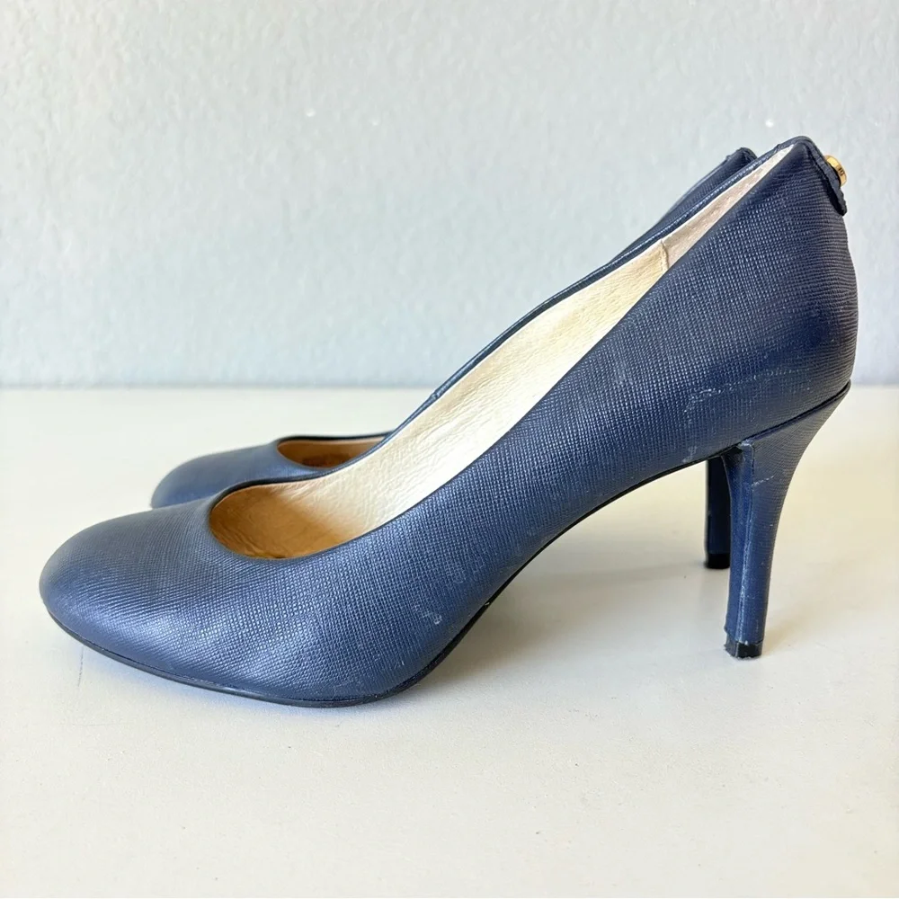 Michael Kors Flex Navy Blue Leather 3.25” High Heels Pumps Women’s Size 7 W